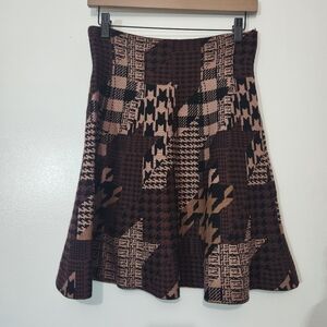 Classic Concepts Small S Brown Black Houndstooth Sweater Knit Skirt 20.5" L